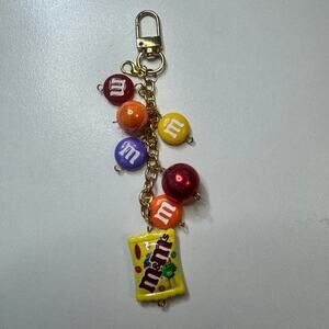 M&M’s Candy Bag Charm Keychain Gold Clip Colorful Beaded - Handmade